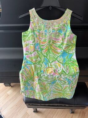 Lilly Pulitzer Green Multi Tropical Beaded Neckline Tank dress